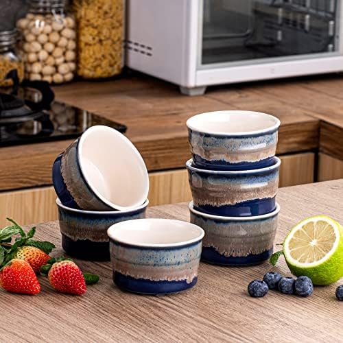 6 OZ Stoneware Ramekins, LOVECASA Oven Safe Souffle Dishes Creme Brulee Ramekins for Baking, Mini Bakeware Set Baking Cups Souffle Ramekins for Creme Brulee, Set of 6, 3.4 x 1.9 inches