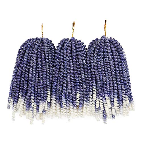 3 Pack Spring Twist Ombre Colors Crochet Braids Synthetic Braiding Hair Extensions Low Temperature Fiber (Purple&White)