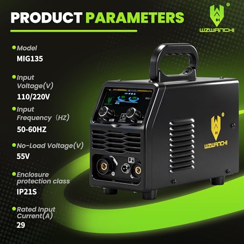 WZWANCHI 135A MIG Welder, Flux Core MIG/Lift TIG/Stick 3 In 1 MIG Welder With Smart LED Display 110/220V Dual Voltage Inverter Welder by WZWANCHI - Used condition - Image 7