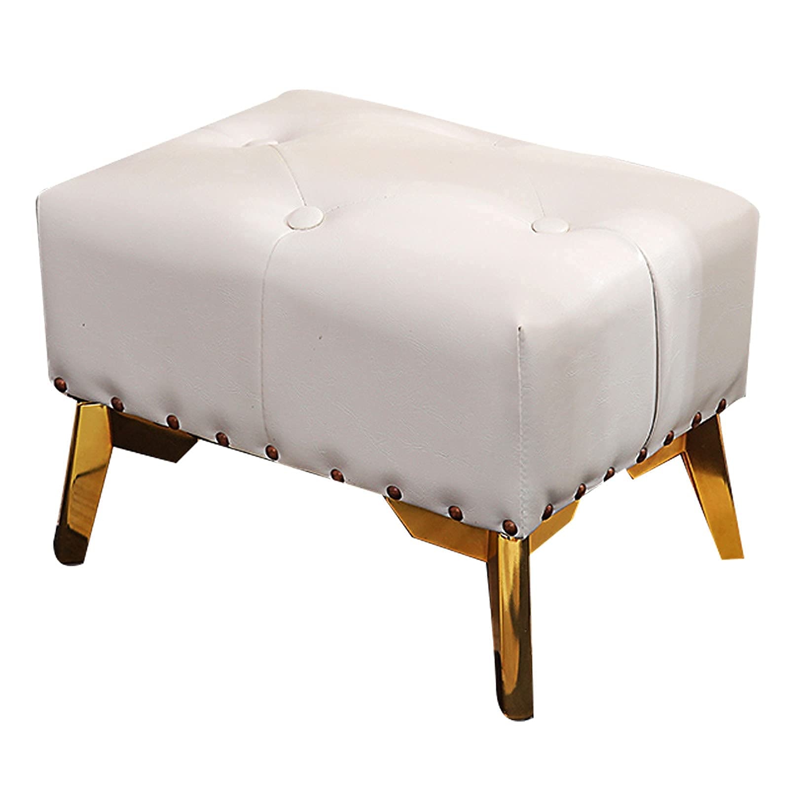 Pouf en polyuréthane Blanc et Tabouret en Bois au Design Épuré Moderne