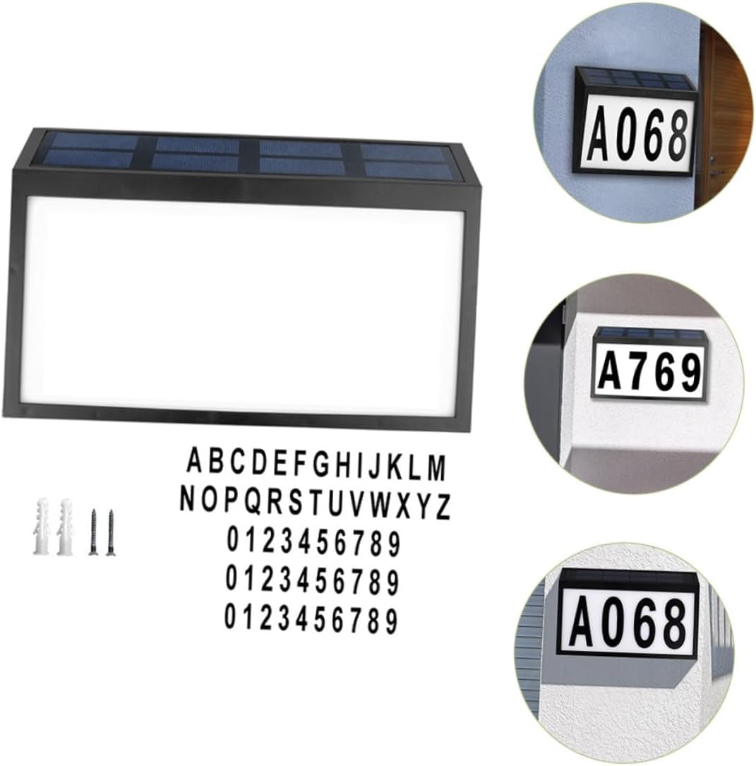 Solar Powered Outdoor Address Sign with Bright White LED Light Weather Resistant Abs House Number Plaque with Letters Groups for Enhanced Night Visibility and Easy Alignment