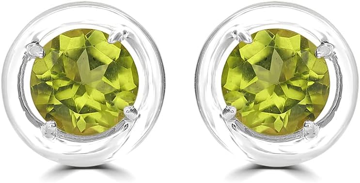 Womens Sterling Silver Genuine 5mm Round Gemstone Stud Earrings Birthstone Jewelry Gift for Her | Wedding | Anniversary | Birthday
