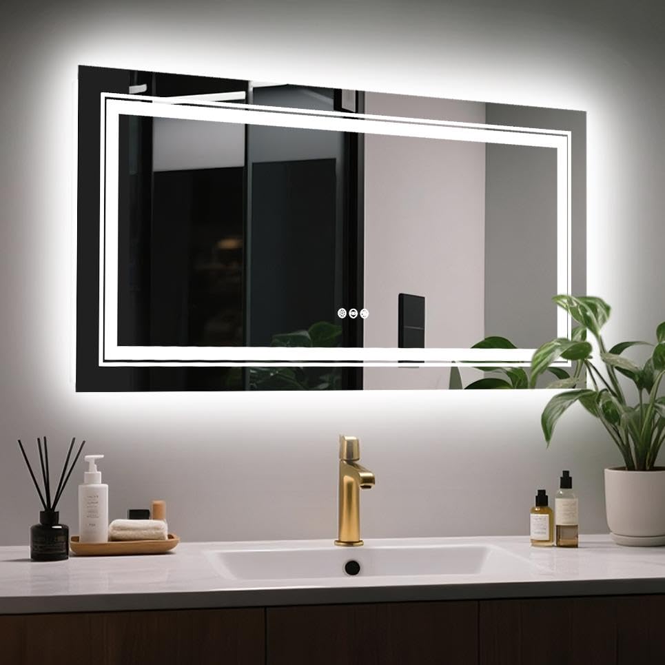 LUVODI LED Bathroom Vanity Mirror: 1000x600mm Large Dimmable Lighted Wall Illuminated Makeup Mirrors with Anti Fog Smart Touch Switch Full Length Mirror, Backlit and Front Light, Horizontal/Vertical — image 1