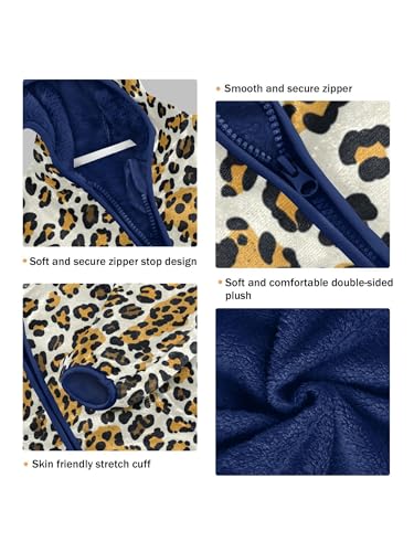 Leopard Pattern Yellow Brown Girls Fleece Jacket Girls Fall Jacket Boys Coats Zip Up Hoodie Children Outerwear 2-10T3