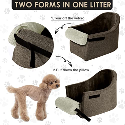 HIFUAR Pet Car Booster Seat Small Dogs Armrest Booster Seat for Car,Middle Console Dog Car Seat Center Console Doggie Seat (White+Brown)