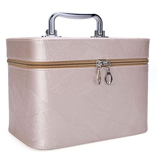 TopWigy Makeup Storage Bag Professional PU Water-proof Makeup Travel Case Big Portable Cosmetic Case Box Toilety Bag (Khaki 2)
