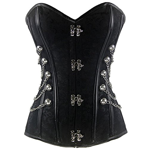 Women's Spiral Brocade Steel Boned Retro Steampunk Gothic Bustier Corset With Buckle (Black Corset, L/Waist: 26-28Inch, Bust:35-37Inch) #TOP28