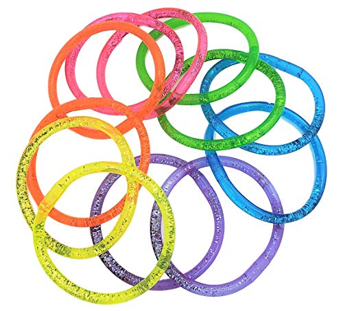 6" Liquid Super Glitter Colorful Bracelet (12 Pack) Bright Neon Colors. Cool Bracelets For Party Favor, Stocking Stuffers, Birthday Parties, Fundraisers, Giveaways Or Prizes! #TOP1
