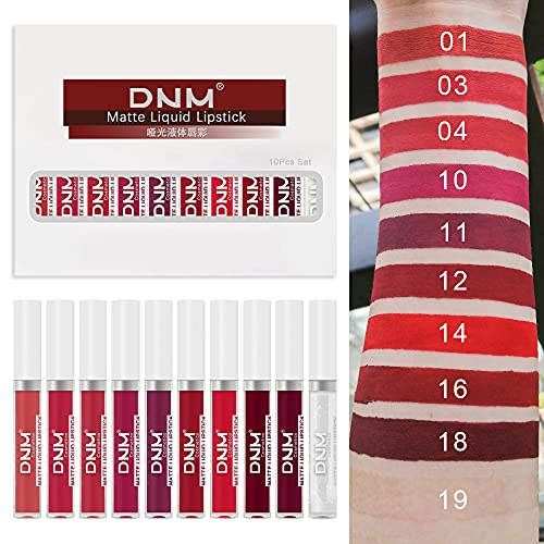 Evpct Dnm 9Pcs Deep Red Black Matte Liquid Lipsticks + 1Pcs Clear Lip Plumping Plumper Gloss Makeup Set Long Lasting Lipstick 24 Hour Waterproof Labiales Matte Mate Larga Duracion 24 Horas Originales #TOP5