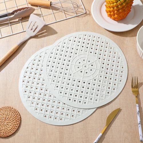 Alfombrillas para fregadero redondas de goma, estera de secado y drenaje para cocina 5