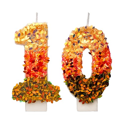 numéro 10 bougies d'anniversaire à paillettes -chiffre 10 - Multicolore - 3D - Pour gâteau - Paillettes brillantes - Parfaites pour les fêtes d'anniversaire à thème