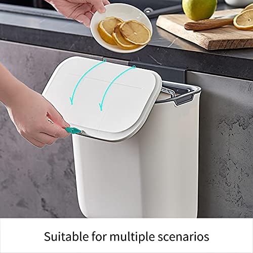 LTXDJ Hanging Trash Can with Sliding Lids, Wall Mounted Waste Bucket under Sink Bins Garbage Wastebasket for Kitchen, Cabinet Door, Bathroom, Toilet, Bedroom, Living Room