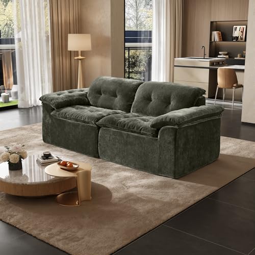 Image of Oversized Modular Sectional Sofa, Large Modern Boneless Couch with Seat Cushion, Chenille 2 Seat Sofa Set for Living Room, Apartments, No Assembly Required, Green