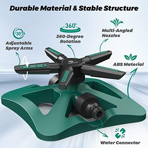 Garden Sprinkler - 5 Arms Sprinklers for Lawns with Automatic Rotating, 360° & Large Coverage Irrigation System for Farm Garden Lawns Plants Grass and Kids Water Playing, Green