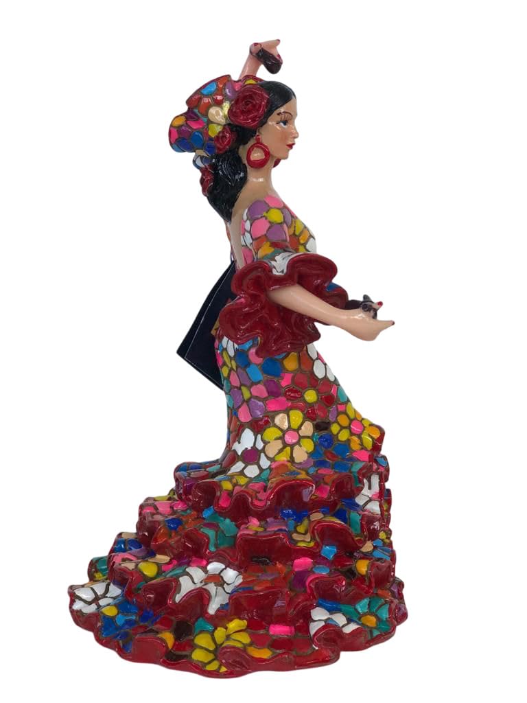 Figurka Flamenca Kwiaty w mozaice. Figurka dekoracyjna. Figurka Kobieta Taniec Flamingo, w sukience w kwiatowej mozaice