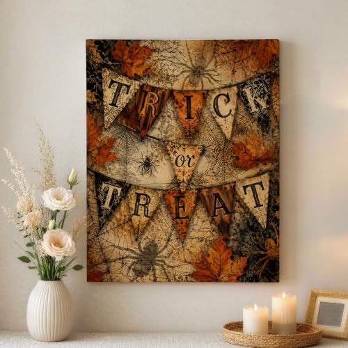 Lienzo de Halloween vintage con hojas rústicas para decorar el dormitorio con calidez otoñal