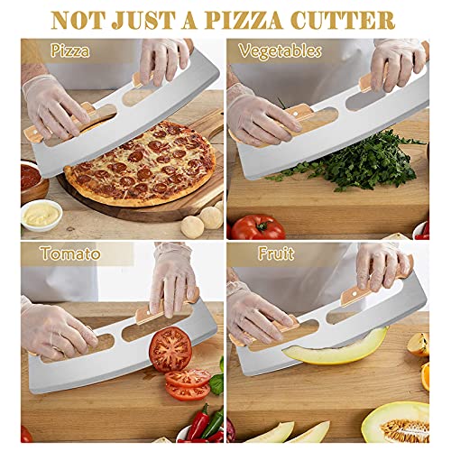 Pizza Cutter - Large Metal Pizza Slicer with Protective Cover & Wooden Handle + Cake Server Shovel, Stainless Steel Kitchen Set, Oven Accessories Tools for Homemade Baking Dough Bread BBQ (14 inch) - Image 7