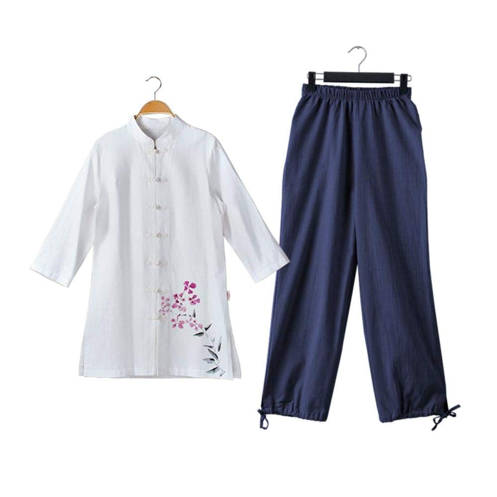 Womens Tai Chi Uniform Martial Arts Suit Cotton Chinese Kung Fu Clothing Wing Chun Clothes With Three Quarter Sleeves,D-UK L/Tag XL