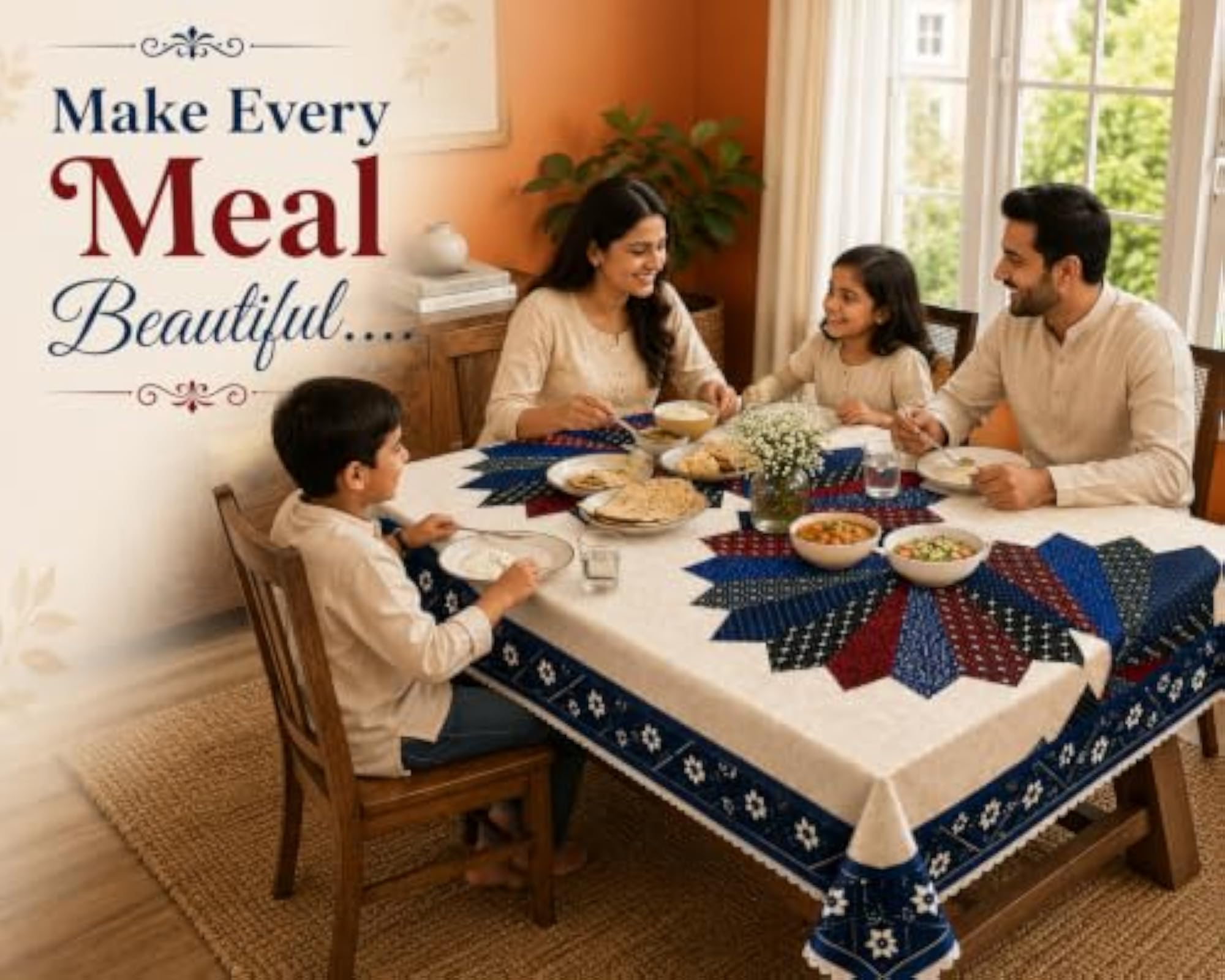 Floral Dining Table Cover for 4 Seater