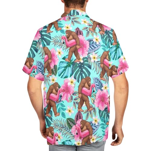 HUGLAZY Bigfoot Hawaiian Shirt for Men Bigfoot Christmas Shirts Button Down Short Sleeve Funny Party Outfit3