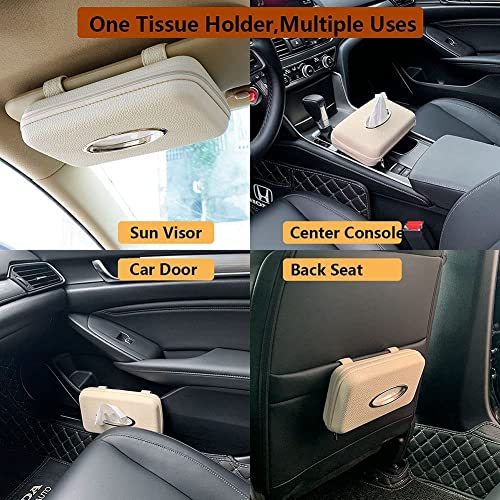 Cartisen Auto-Tücherhalter, Sonnenblende, Taschentuchhalter, Reißverschluss, Auto-Visier, Serviettenhalter, PU-Leder, Rücksitz-Tüchertasche für Auto, Fahrzeug (Beige)
