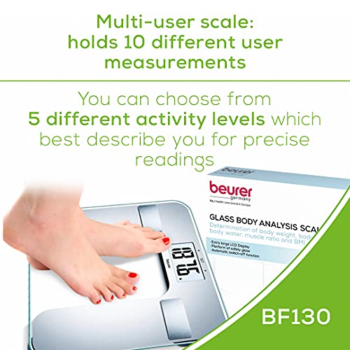 Beurer Body Fat Analyzer Bmi, Multi-User & Recognition, Digital Bathroom Weight Scale, Xl Display, Bf130, Silver #TOP5