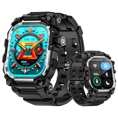 LOKMAT Smart Watch 4G con Schermo Grande AMOLED 2.06'', 3GB+32GB da uomo militare robusto sportivo Android Smartwatch con GPS fotocamera rotante, orologio fitness tracker per uomo e donna (argento)