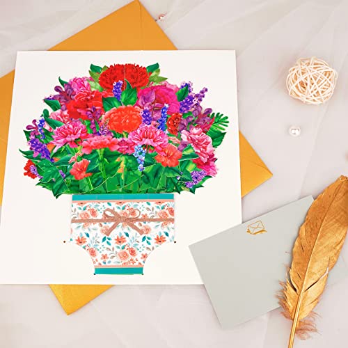 Pop Up Paper Flower Bouquet, 3D Popup Carnations Greeting Paper Cards With Note Card And Envelope, Handmade Gift Cards For Anniversary And Get Well, Popup Birthday Cards For Girls, Women, Mom, Wife #TOP3