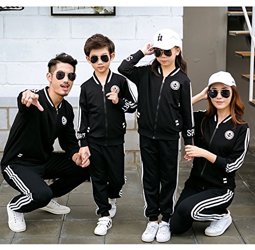 Onlyangel Girls Casual Striped Tracksuits Zipper Jacket + Elastic Waist Trouser (3-4 Years, Black) #TOP2