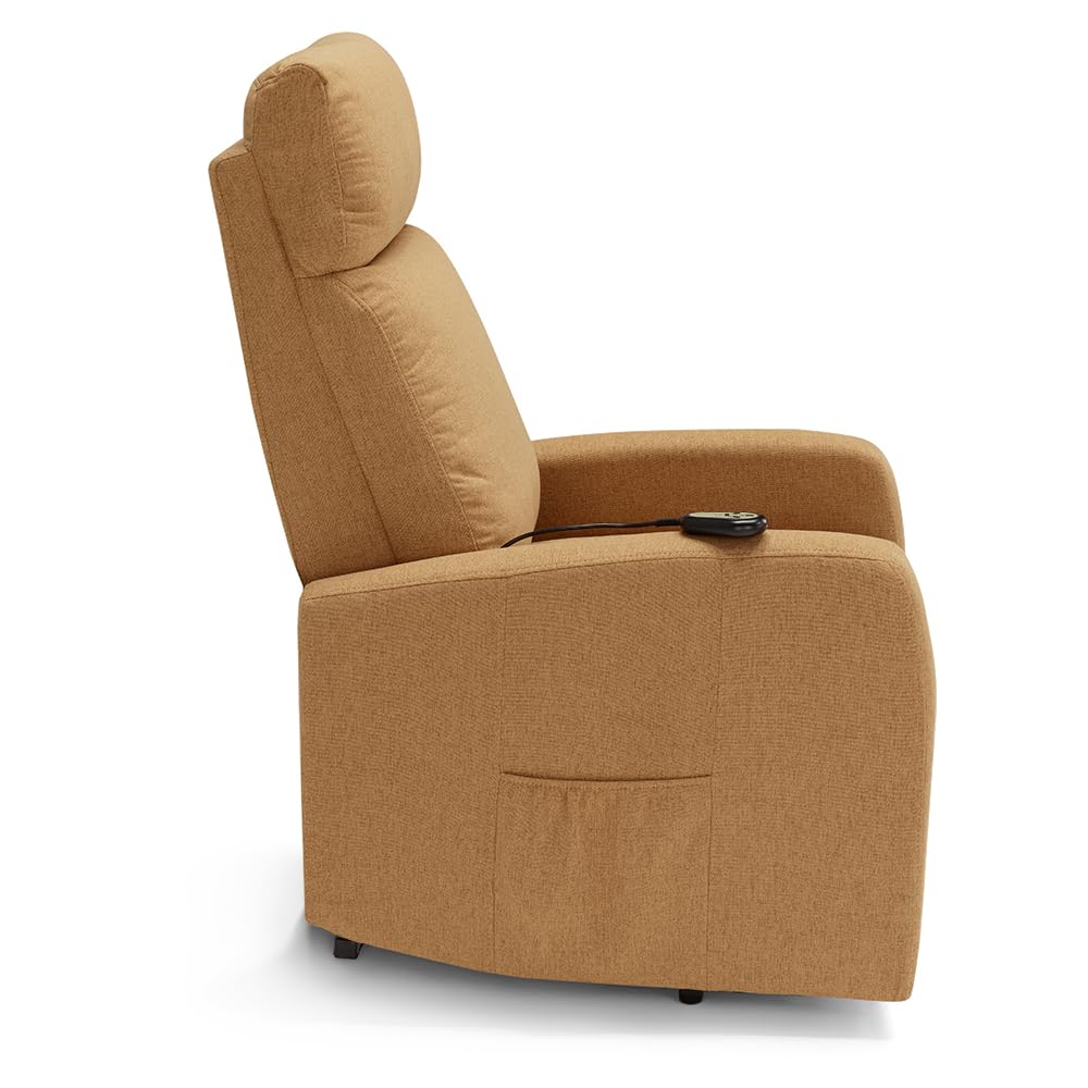 REDÒKASA Poltrona relax elettrica Seattle Plus per anziani, 1 o 2 motori, 2 o 4 ruote, Kit Optional Batteria, dimensioni contenute, tessuto antimacchia (2 Motori e 4 Ruote + Batteri, Ambra)