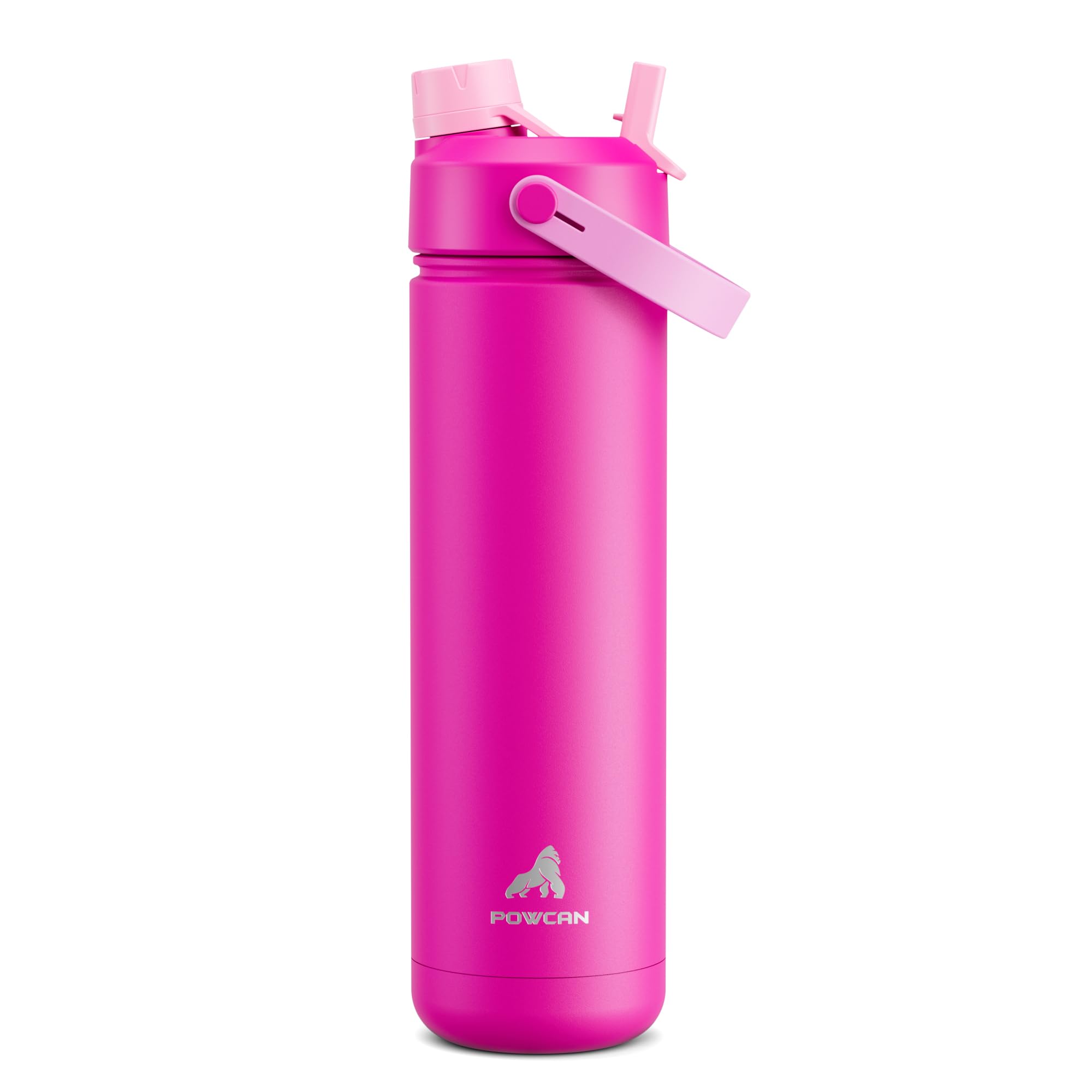 POWCAN 26 oz Insulated Water Bottle with 2-in-1 Straw and Spout Lid, Keep Cold 24H, Leak-Proof, Fits in Car Cup Holder, Stainless Steel Water Bottle for Sports, Travel, Gym, Gift, and School (Peony)
