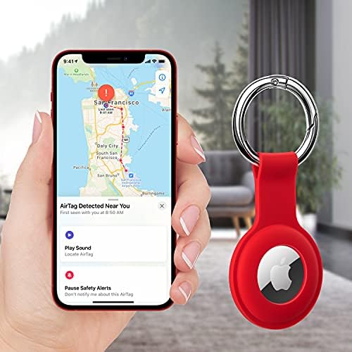Holder Case for AirTags Ultra Light Silicone Sleeve for AirTags Durable Anti-Scratch Protective Skin Cover with Anti-Losing Keychain Ring Accessory Compatible with Apple AirTags 2021 (Red)