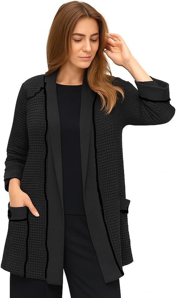 Focus Women's Open Front Waffle Cardigan Jacket - BW104