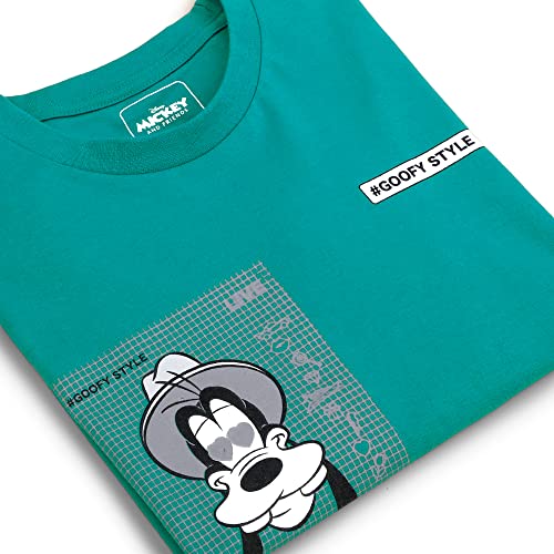 Image of Free Authority Mickey & Friends Printed Regular Fit Green Cotton Men's T-Shirt