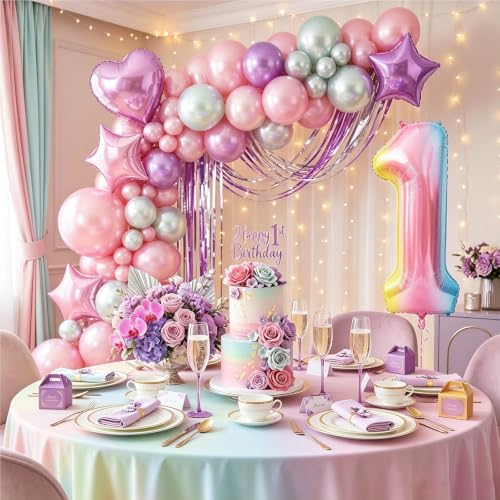 Image of Rainbow Number Balloons Birthday Balloons - Giant Number 1 Balloon 40 inch, Numbers Balloon Birthday Decorations, Rainbow Party Supplies for Baby Shower
