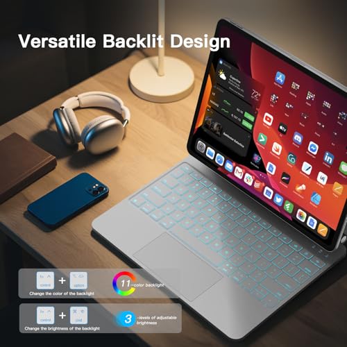 Image of RAYMCRAFT for iPad Pro 13-inch Case with Keyboard (M5 /M4, 2025 /2024), 11-Colors Backlight with Pencil Buckle, Stain-Resistant Surface, Magic Keyboard for iPad Pro 13-inch, Multi-Touch Trackpad, White