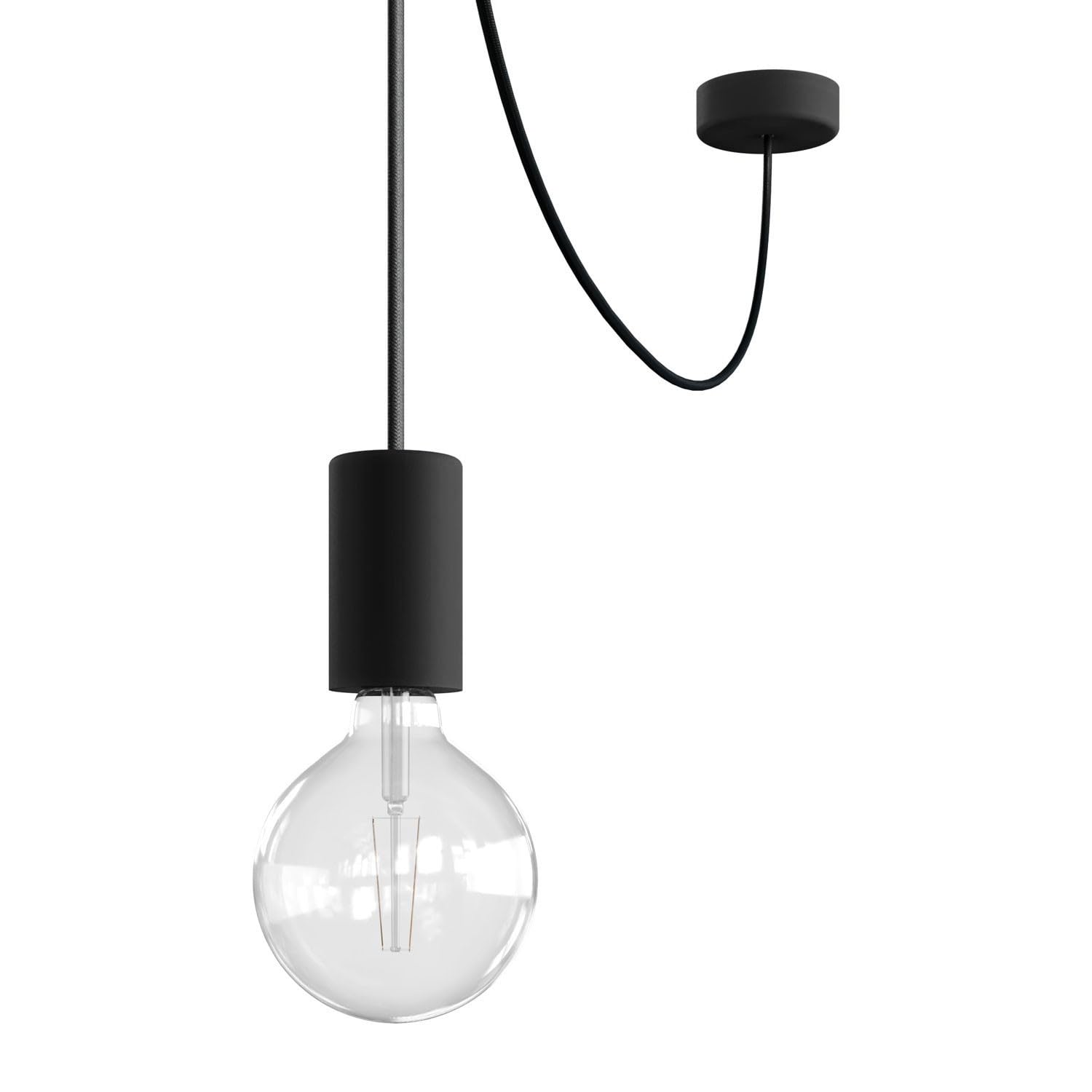 creative cables - EIVA ELEGANT Outdoor-Pendelleuchte mit 5 m Textilkabel, Deckenbefestigung, Silikon-Lampenbaldachin und Lampenfassung, IP65 - Ohne Glühbirne, Schwarz