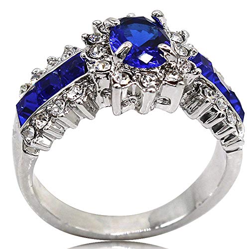 Jude Jewelers Rhodium Plated Blue Clear Simulated CZ Diamond Wedding Anniversary Ring (Silver Blue, 5)
