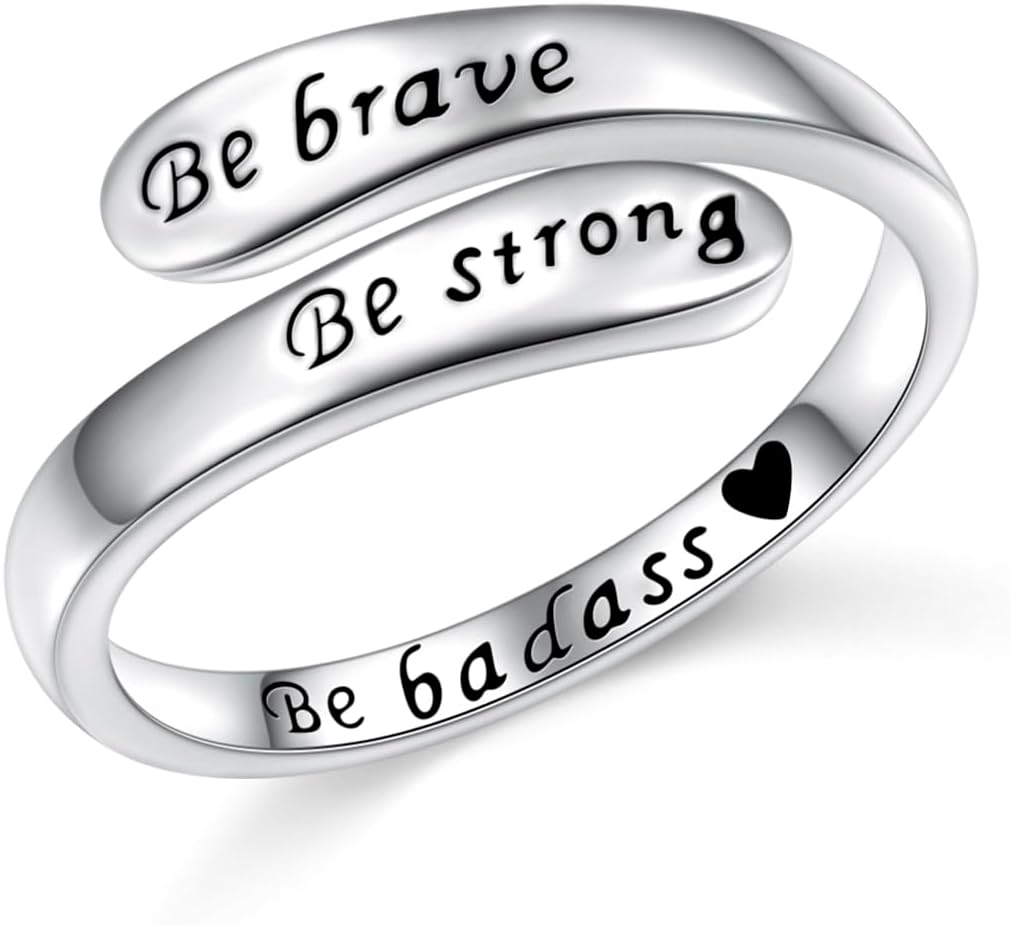 FLYOW Adjustable Inspirational Rings 925 Sterling Silver Band Ring Encouragement Jewelry for Women Teachers' Day Christmas Gift