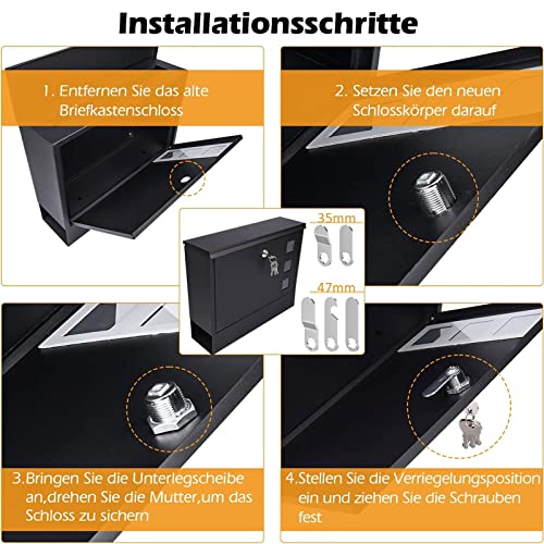 VOCIBO® Briefkastenschloss 4 Schlüssel, Kommt mit 5 Verschiedene Schlossplatten, Briefkastenschloss 16mm, Spindschloss, Durchmesser 18mm Drawer Lock, Hebelschloss für Briefkästen, Schranktüren
