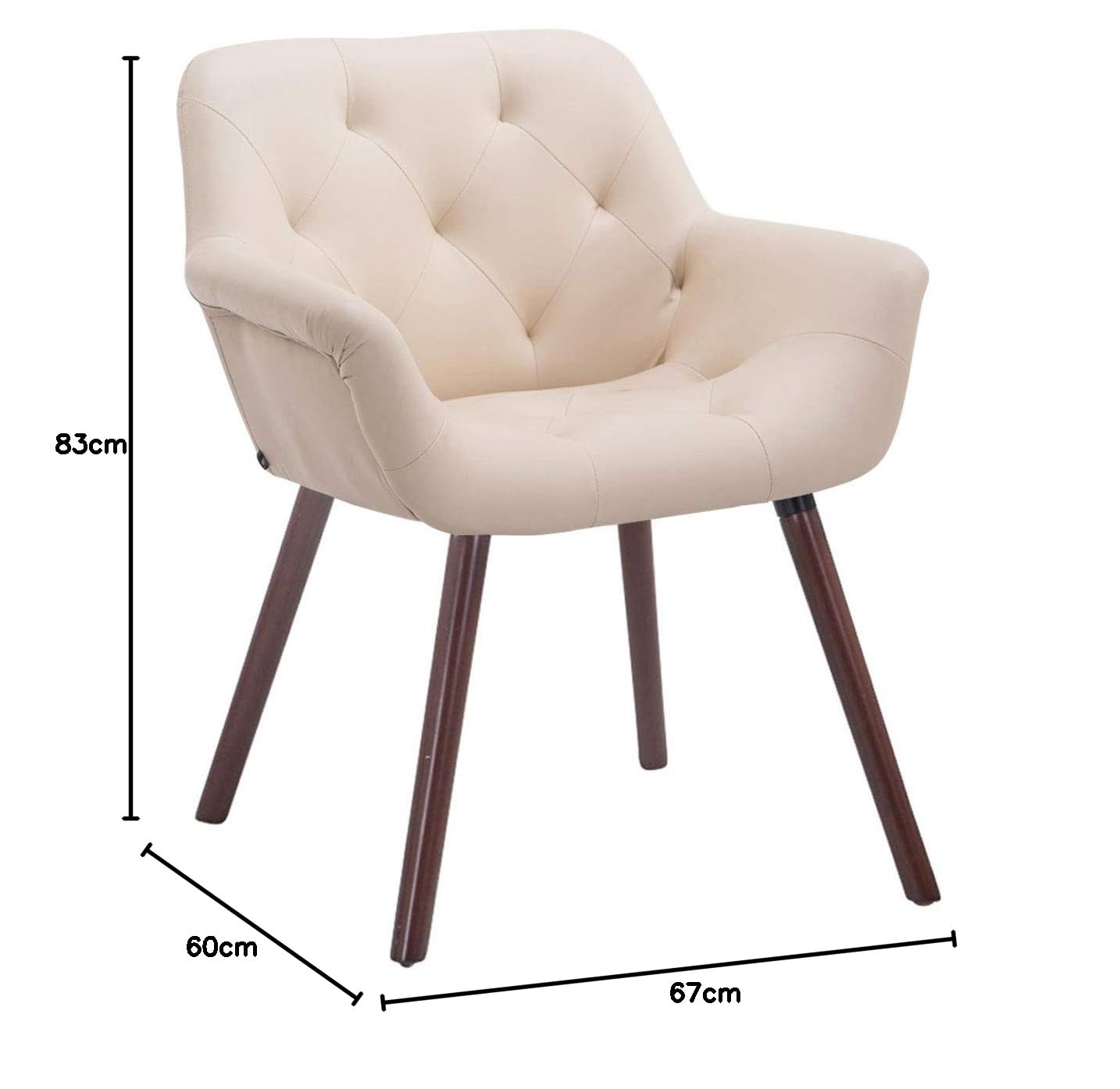 CLP Chaise De Salle A Manger Cassidy en Similicuir I Chaise De Visiteur avec Pieds en Bois I Chaise Rembourrée avec Dossier Large pour Cuisine, Couleur:crème, Couleur du Cadre:Noyer