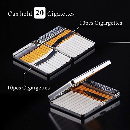 Cigarette Case with Lighter USB Lighter Cigarette Box 2 in 1 Electronic Rechargeable Flameless Windproof Lighters Hold 20pcs Regular Cigarettes (Silver Dragon)