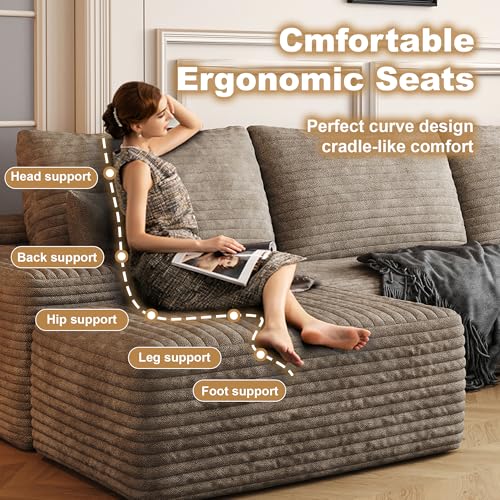 Image of 96 inch Sectional Couches for Living Room Cloud Couch Sofa with L-Shape Upholstered Boneless Couchs Modern Modular Sectional Couch with Chaise
