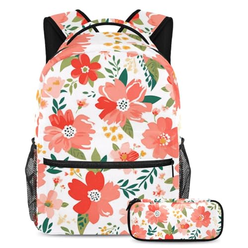 Sac à dos et trousse à crayons floraux pour étudier au parc ou au café