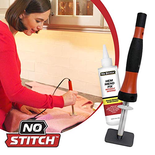Image of No Stitch Handheld Heat Iron Repair Kit for Fabric - Electric Pressing Wand & Fabric Adhesive Powder Set for Easy Clothing Fixes | Machine Washable | Hemming, Seams, Tears - As Seen On TV