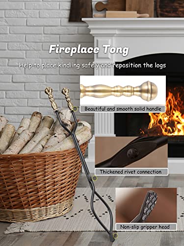 Lichamp Fireplace Tools Set, 5-Pieces Indoor Outdoor Sturdy Fire Place Poker Sets with Retro Gold Handle, FTS45GD