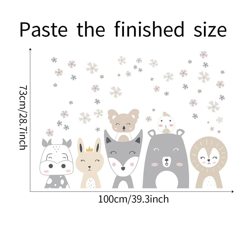 Image of Woodland Animal Wall Stickers for Nursery Kids Room | Cute Nordic Safari Forest Decals | Peel & Stick Wall Sticker for Bedroom Playroom Classroom | 2 Sheets (Each 90x30 cm) Covers 100x73 cm