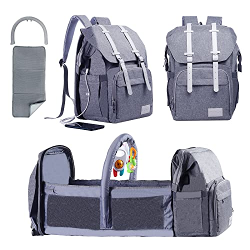 ISMGN Diaper Bag Backpack, Multifunctional Diaper Bag, Travel Backpack, Baby Bag, Extra Large Capacity, Waterproof and USB Charging Port, Baby Shower Gifts, Pure Grey