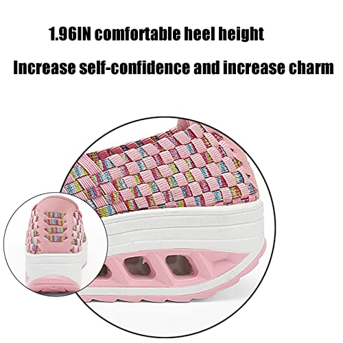 KCTRFSJ Women's Woven Air Cushion Orthopedic Sneakers,Fashion Wedge Platform Slip on Loafer Walking Shoes with Arch Support,Comfortable Casual Stretch Toning Rocker Shoes4