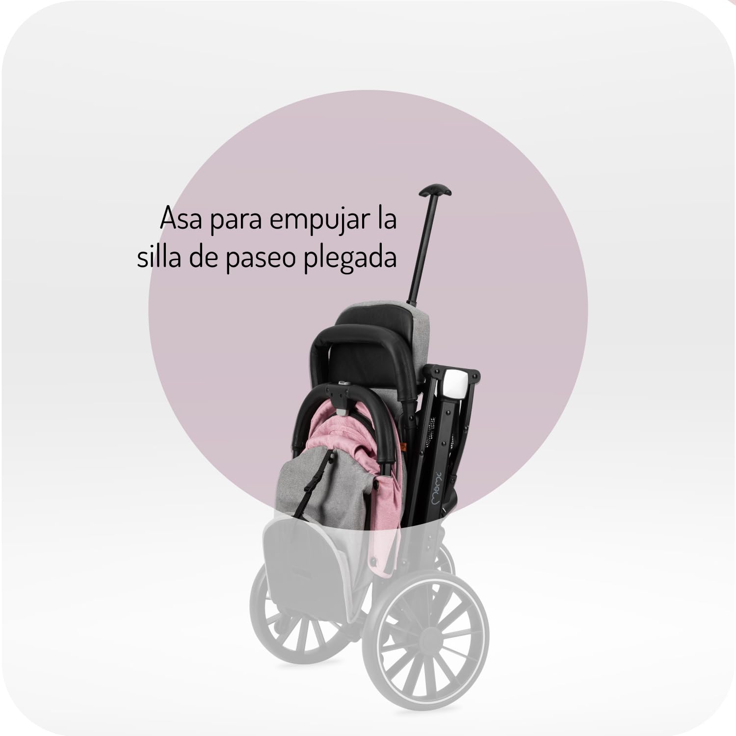 MoMi ESTELLE LIGHT PLUS a partir de los 6 meses (hasta 22 kg), silla de paseo plegable con arnés de 5 puntos, cesta de la compra, barra telescópica, se mantiene de pie plegada